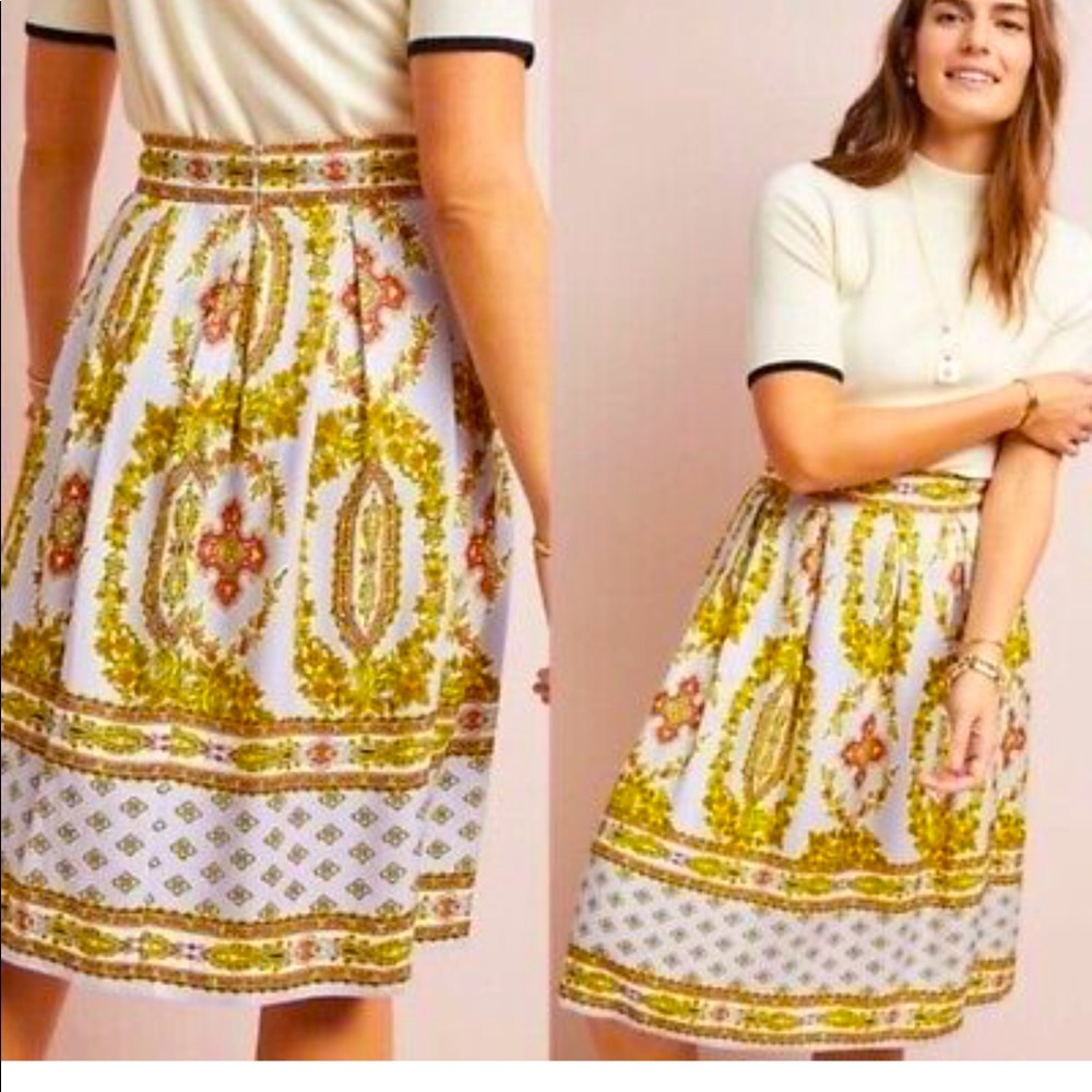 Anthropologie Echarpe lilac/lavender paisley floral pleated skirt size 0